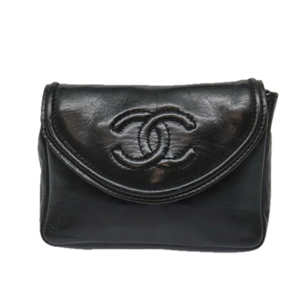 Chanel Chain Envelope Belt Quilted Calfskin Black Leather Handbag